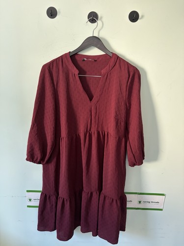 Dark red smock dress ladies - smock, dress,