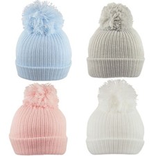 Baby Pom Pom Beanie Hat Knitted Bobble Cap Boy Girl NB, 0-3, 3-6, 6-12