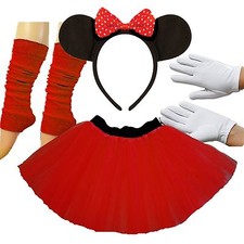 Ladies Minnie Mouse Costume Tutu Ears Gloves Legwarmers Fancy Dress Accessories