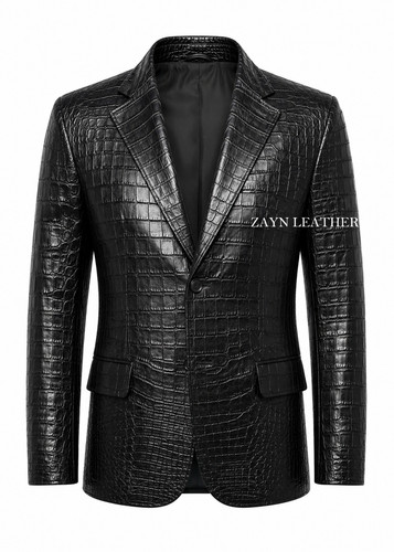 Men black crocodile embossed - black,