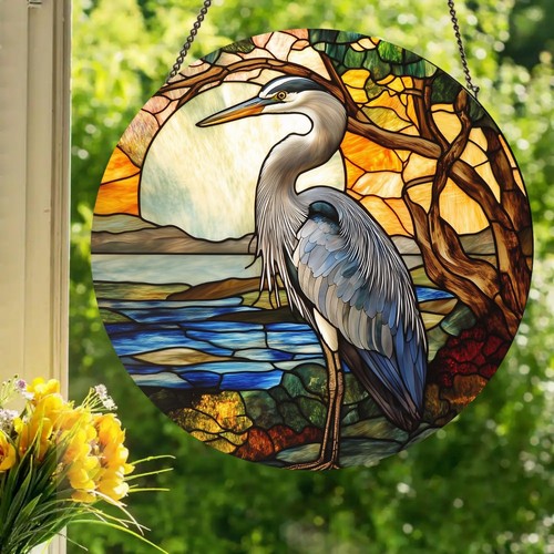 Blue heron stained glass - blue, heron: