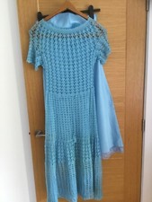 Vintage 70s HAND-KNIT Crochet DRESS Cotton Lace Effect, Formal or Beach Sz 8-10