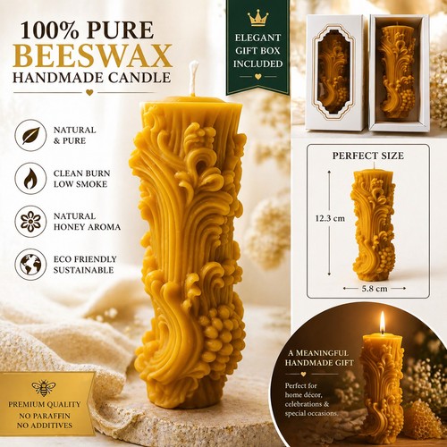 Handmade pure beeswax pillar - pure,