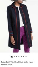 BNWT Boden Ladies Edith Navy And Red Velvet Trim Coat Sz uk 6