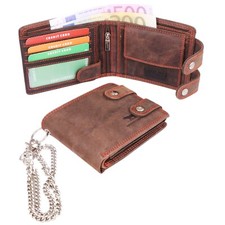 Morucha RFID Blocking Mens Distressed Real Leather Biker Wallet with Chain M-100