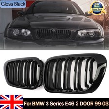 For BMW E46 2Door 99-03 Coupe & M3 Gloss Black Dual Slats Front Kidney Grilles