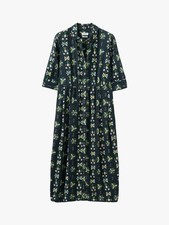 Toast Decorative Floral Print Crepe Dress Size 10 Green Midi 3/4 Sleeves Pockets