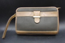 Vintage Dunhill Green Canvas Beige Leather Trim Toiletry Bag with Wristlet Strap