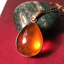 vintage 875 silver gilt amber pendant necklace 1970s