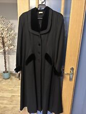 Charlotte Halton UK 12 Long Coat Black Large Velvet Accent Collar Button Detail