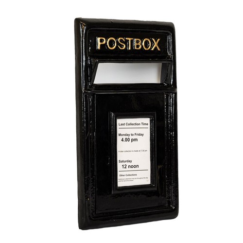 Black metal post box - black, front