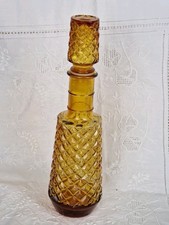 Vintage Amber Diamond Glass Genie Bottle Decanter Stopper Rossini Empoli Style