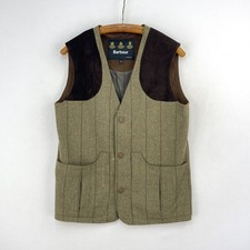 Barbour Lightweight Berwick Tweed Waistcoat Mens Small Green Wool Shooting Vest