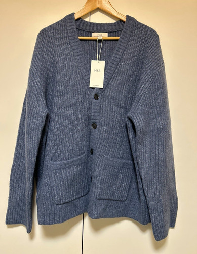 Men blue wool knit - wool,