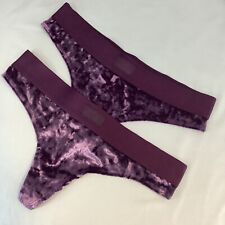 2 X Victoria's Secret PINK Purple Velvet Mesh Back Thong Panties - Size S - BNWT