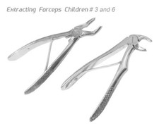 2 x TOOTH EXTRACTING FORCEPS DENTAL INSTRUMENTS UPPER & LOWER CHILDREN # 3 & 6
