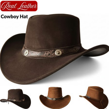 Cowboy Hat Mens Real Leather Australian Western Cowboy Style Tan Horse Bush Hat