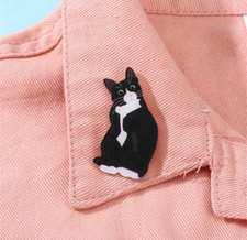 Tuxedo Cat Plastic Pin / Badge