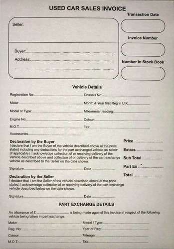 Used car sales invoice pad - used,