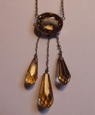 ANTIQUE EDWARDIAN SILVER TRIPLE DROP CITRINE NEGLIGEE NECKLACE