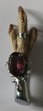 Vintage Mizpah Lucky Grouse Claw Pin Brooch Stag Head Purple Crystal Stone 