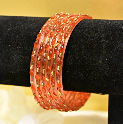Orange glass stackable bangle - orange,