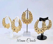 Gold Gypsy Style Creole Hoops, Chunky 50mm Large Victorian Style Hoop 9ct Filled