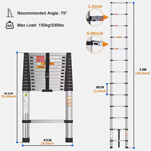 Aluminium telescopic ladder - aluminium,