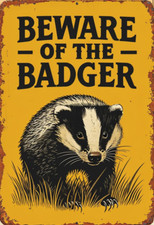 Beware of Badger Metal Sign, Badger sign, Badger Plaque. Retro wall sign