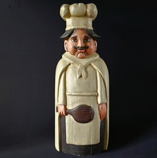 Hand Carved Painted Solid Wood 14” CHEF FIGURE  VINTAGE Kitchen French Bistro 