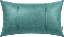 Teal Leather Throw Pillow Covers 12 X 20 Inches - Faux Leather Lumbar Pillow Cov