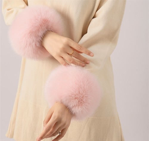 Pair faux fox fur cuffs - 1,