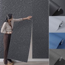 Black Plain Thick Textured Wallpaper 3D Effect Silk LivingRoom Bedroom Decor