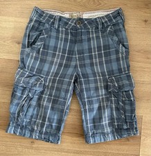 Fat Face Mens Cargo Shorts W30 Blue Plaid Tartan Zip Fly Pockets Holiday Beach
