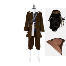 Pirates of the Caribbean Cosplay Captain Jack Sparrow Costume Full Set Wig 