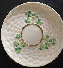 Belleek shamrock pattern saucer 2nd black mark (1891-1926) 14cm/5.3"