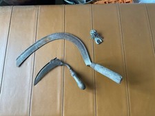 ANTIQUE  -  HAND FORGED SICKLE SCYTHE TOOLS  - 1 Large & 1 Small Folding