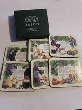 Vintage Rectangular Cork Backed Jason Coaster In Box - “Vino” Themed 11.25x9.5cm