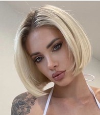 Short Ombre Platinum Blond Bob Wigs 13x4 Lace Front Human Hair Wigs Ash Roots