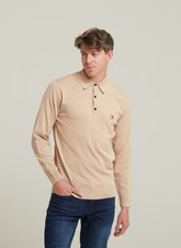 Gabicci Vintage "FRANCESCO" Long Sleeve Knitted Polo, Granola, M, XL, 2XL, BNWT