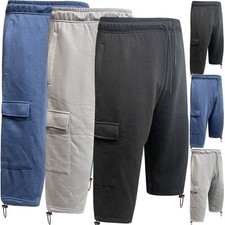 Mens Long Shorts Cargo 3/4 Length Baggy Cotton Jersey Gym Bottoms Sizes S-2XL
