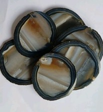 CUT AND POLISHED FELT BACKED AGATE COASTER SET /6 PIECES/ 77-90 mm; 352 Grams