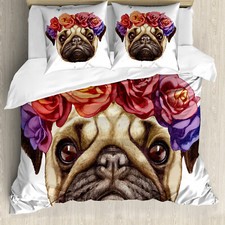 Pug Duvet Cover Floral Head