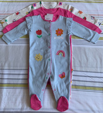 BNWT Baby Girls 3pk Cute Pink Stripe Butterfly Frill Sleepsuits 6-9 months NEXT