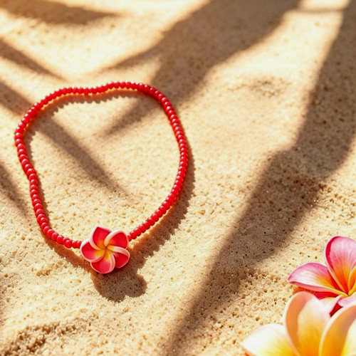 Plumeria red anklet - red,