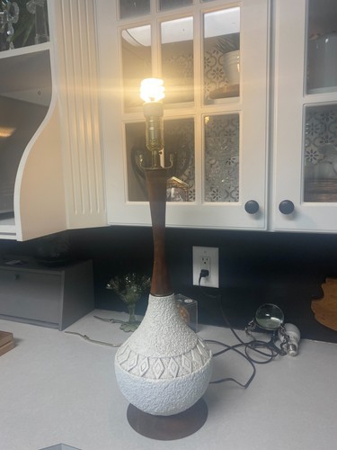 Mcm plaster teak table - teak, lamp