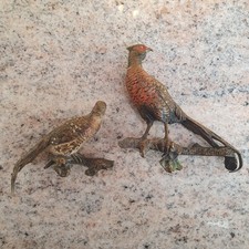 Austrian Cold Painted Bronze Pheasants Male & Female Unattached From Base