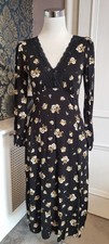 NEWLOOK Black Yellow Ditsy Print Ladies Stretchy Tea Dress Size 10