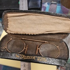 Antique Pinch Nose Glasses Vintage Spectacles w Case - Circa 1920's Pince - Nez