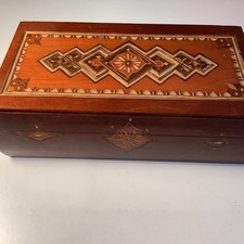 Carved Wooden Trinket Box with Hinged Lid 22 X 12 X 6.5CM
